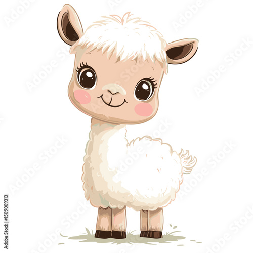 cute little lama childish isolated vector illustration