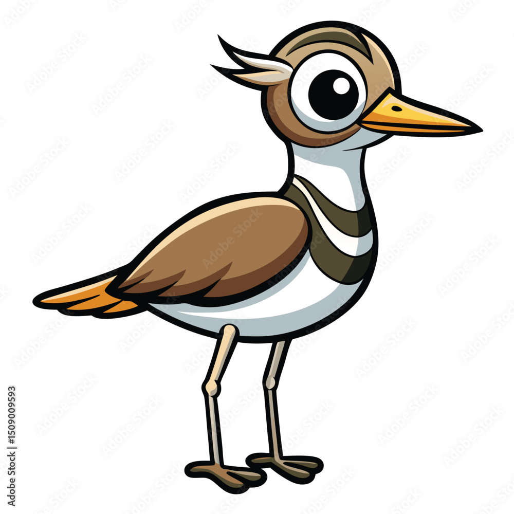 Fototapeta premium Cartoon killdeer bird displays its brown and white plumage in a charming full view