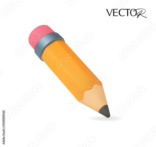 3d minimal pencil, isolated on white background. 3d pencil icon in vector illustration. Vector illustration