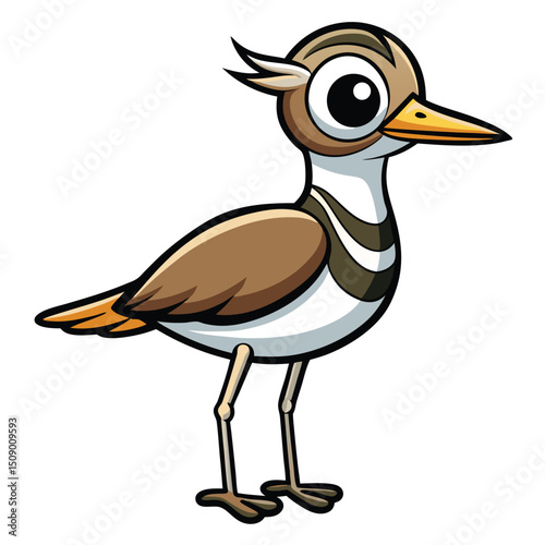 Cartoon killdeer bird displays its brown and white plumage in a charming full view