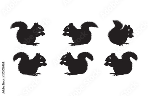 Six Silhouettes of Squirrels Eating Nuts  Perfect for Nature, Wildlife, and Animal-Themed Designs
