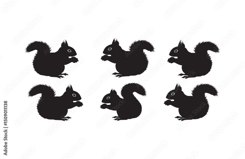 Six Adorable Silhouettes of Squirrels Perfect for Nature-Themed Designs and Prints Six Adorable Silhouettes of Squirrels Perfect for Nature-Themed Designs and Prints