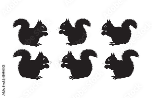 Six Adorable Squirrel Silhouettes Perfect for Nature-Themed Designs and Projects