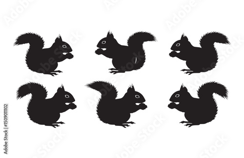 Six Adorable Squirrel Silhouettes Perfect for Nature-Themed Designs and Projects