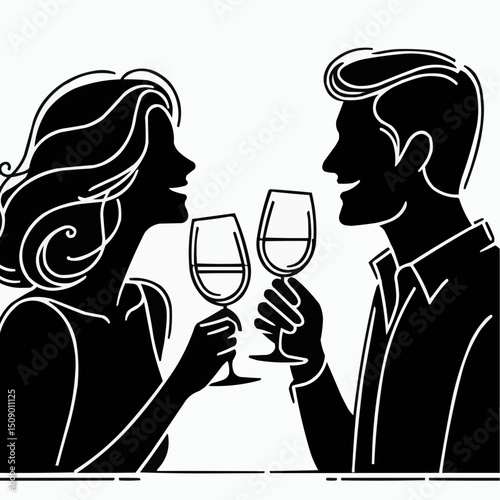 couple toasting glasses in love with smiles in a romantic evening setting 