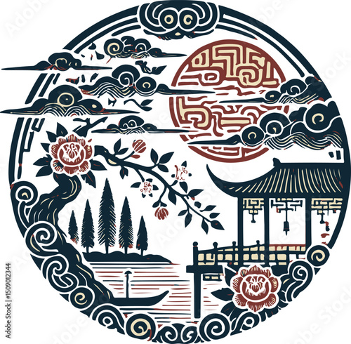 sketch vector illustration icon logo symbol silhouette woman geisha japan cultural religion ethnic classic vintage traditional