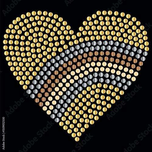 heart with golden rhinestones and black background