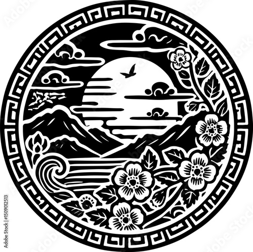 sketch vector illustration silhouette design icon logo symbol art decoration ornament ethnic traditional japan