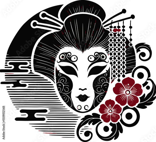 sketch vector illustration icon logo symbol silhouette woman geisha japan cultural religion ethnic classic vintage traditional