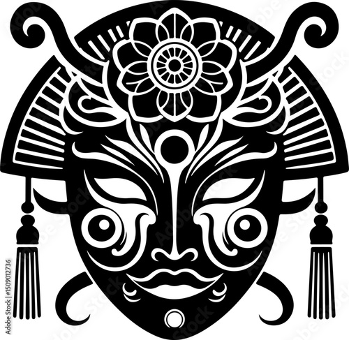 sketch vector illustration icon logo symbol silhouette woman geisha japan cultural religion ethnic classic vintage traditional