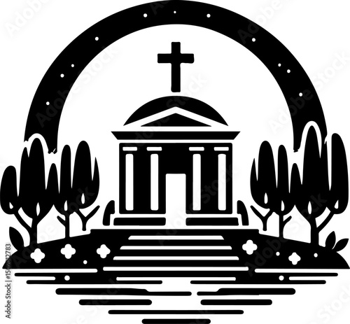 sketch vector illustration silhouette design icon logo symbol chapel tomb christian classic vintage