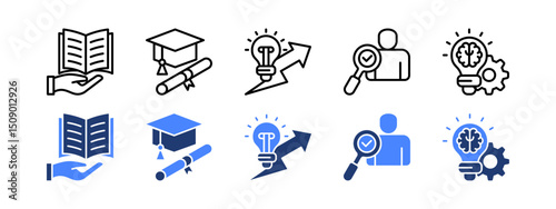 Career Education icon set with Educational, Academic, Innovation, Prospect, Knowledge.