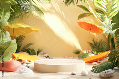 A realistic 3D product display podium special summer