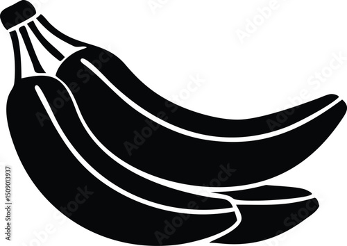 Two black bananas show their curved shape in striking minimalist simplicity on transparent background