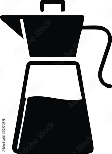 Simple black moka pot icon features a curved handle, with a transparent background