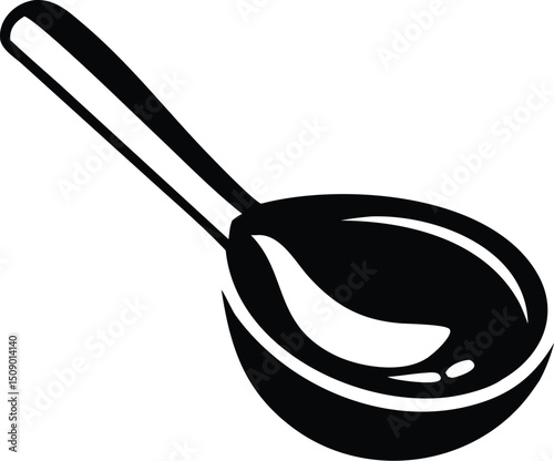 Black and white depiction shows a simple, elegant spoon on a transparent background