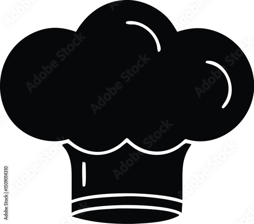 Black silhouette portrays puffy top and band details of a chef's hat on transparent backdrop