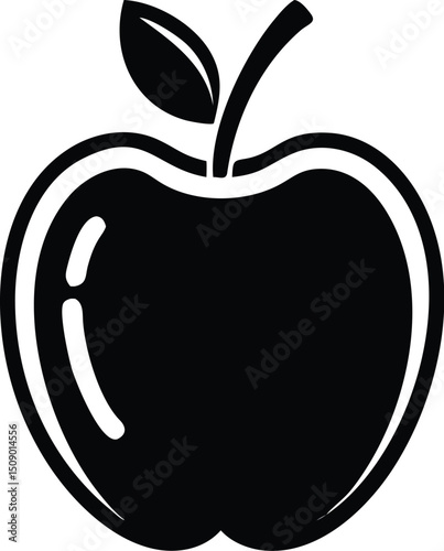 Black and white apple with a stem and leaf shows simple healthy food