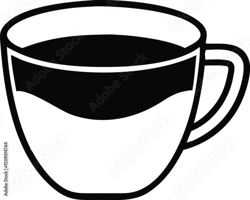 Simple black outline reveals a cup filled with twotoned liquid on a transparent background