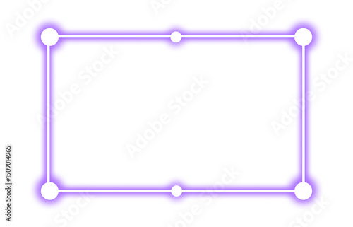 Violet purple neon rectangle shape frame. Vivid glowing lavender border isolated on transparent background. Shine glow light electric purple neon sign Banner, Mockup, presentation, Design element, PNG