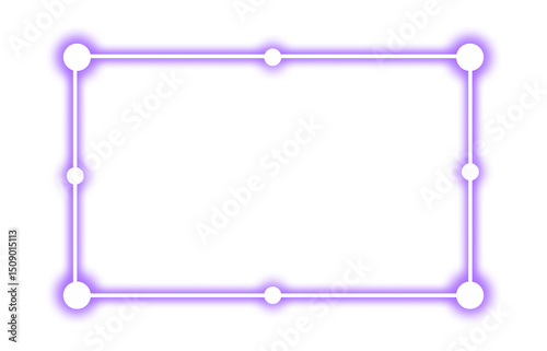 Violet purple neon rectangle shape frame. Vivid glowing lavender border isolated on transparent background. Shine glow light electric purple neon sign Banner, Mockup, presentation, Design element, PNG