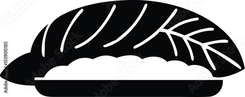 This black silhouette presents single portion of nutritious pierogi with spinach stuffing inside plate