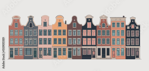 Row of Colorful Traditional Dutch Canal Houses