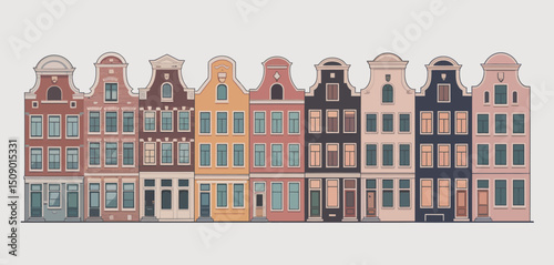 Row of Colorful Traditional Dutch Canal Houses
