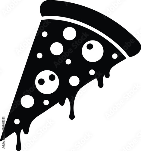 Black silhouette shows gooey melted cheese and pepperoni toppings on a pizza slice with transparent background