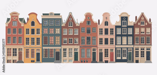 Row of Colorful Traditional Dutch Canal Houses