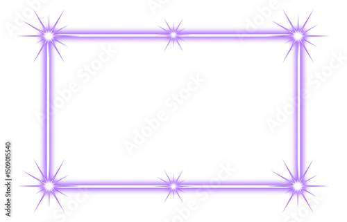 Violet purple neon rectangle shape frame. Vivid glowing lavender border isolated on transparent background. Shine glow light electric purple neon sign Banner, Mockup, presentation, Design element, PNG