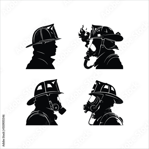 Firefighter silhouettes vector art for emergency services and fire rescue design elements black and white