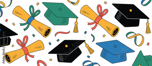Graduation Celebration Pattern with Caps and Diplomas