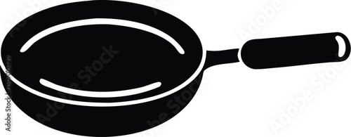Isolated black skillet icon depicts kitchen cooking ware equipment for frying on white