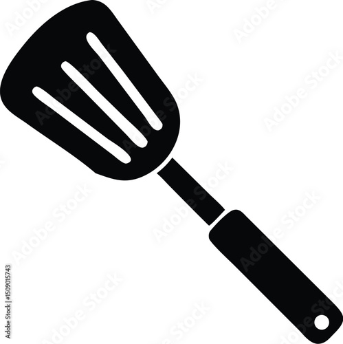 A black spatula with three slots is displayed against a transparent background