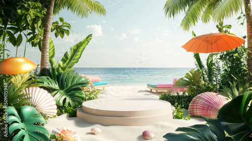 A realistic 3D product display podium special summer