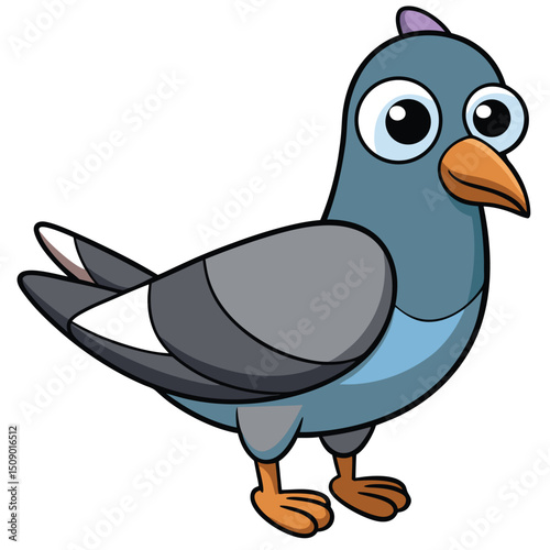 Animated pigeon stands confidently with googly eyes and an orange beak looks captivating