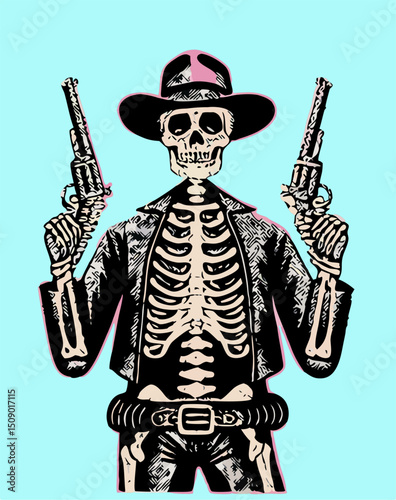 Skeleton Cowboy Gunslinger Illustration