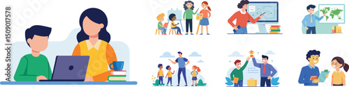 Education or teaching concept flat vector illustration set on white background