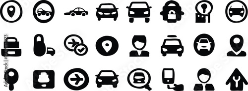 Transportation icons set car travel location symbols