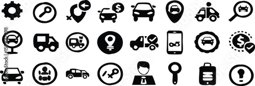 Car repair shop service icons black and white
