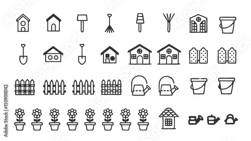Garden tools and accessories icons set vector illustration for gardening and outdoor design projects
