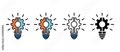 Innovative Idea Lightbulb Gear Icons Set Design