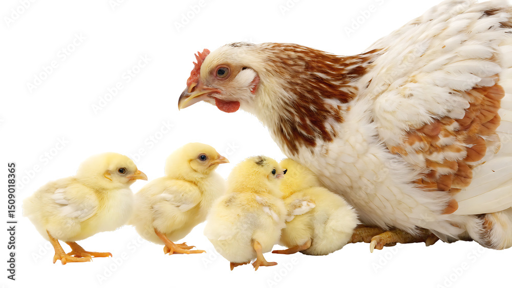 Fototapeta premium hen with his chicks on isolated transparent background