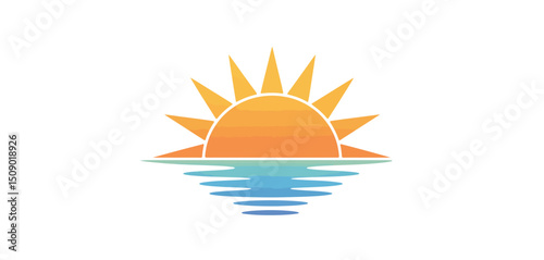 Simple Sunset Over Water Logo Design Illustration