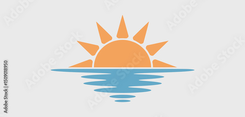 Simple Sunset Over Water Minimalist Design Illustration