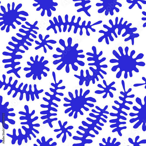 Vector illustration, seamless pattern of abstract blue spots and blots.