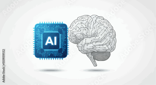 Human brain with circuit board vector illustration for intelligence and medical science concept design