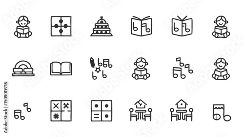 Education learning icons vector set school university study knowledge books music and building illustration