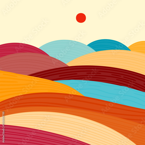 plowed fields on the hills, agricultural, flat illustration